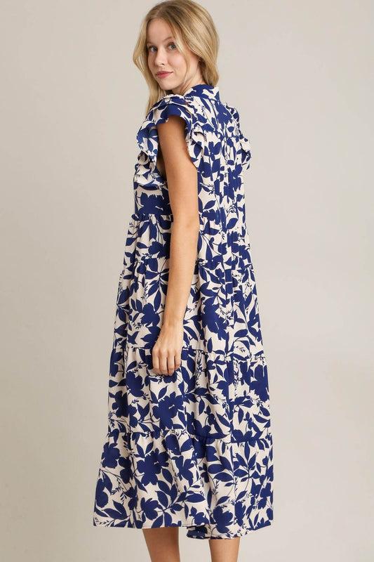 Umgee Full Size Floral Collared Ruffle Cap Sleeve Midi Dress Plus Size - Shop Style & More | Fresh Looks, Everyday Deals & Free Shipping