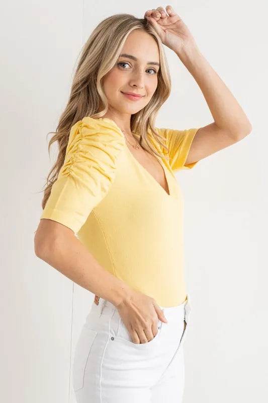 And The Why Shirring Puff Sleeve Bodysuit - Shop Style & More | Fresh Looks, Everyday Deals & Free Shipping