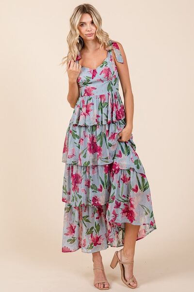 Mittoshop Layered Floral Sweetheart Neck Maxi Dress Casual Dresses