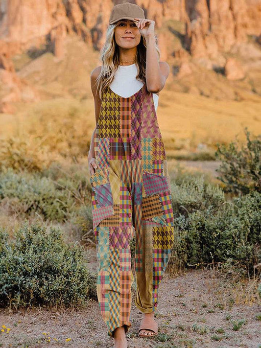 Double Take Full Size Printed V-Neck Sleeveless Jumpsuit - Shop Style & More | Fresh Looks, Everyday Deals & Free Shipping