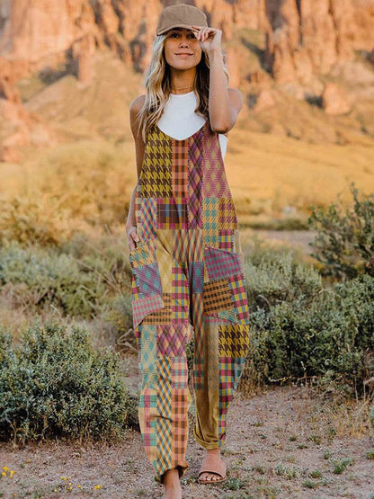 Double Take Full Size Printed V-Neck Sleeveless Jumpsuit - Shop Style & More | Fresh Looks, Everyday Deals & Free Shipping