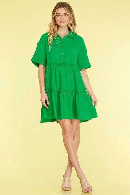 She + Sky Full Size Button Front Frill Tiered Mini Dress Plus Size - Shop Style & More | Fresh Looks, Everyday Deals & Free Shipping