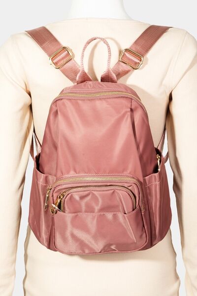 Fame Multi Pocket Nylon Backpack Bag Burnt Coral One Size Bags