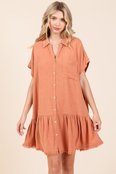 Mittoshop Linen Blend Button Down Shirt Mini Dress Casual Dresses