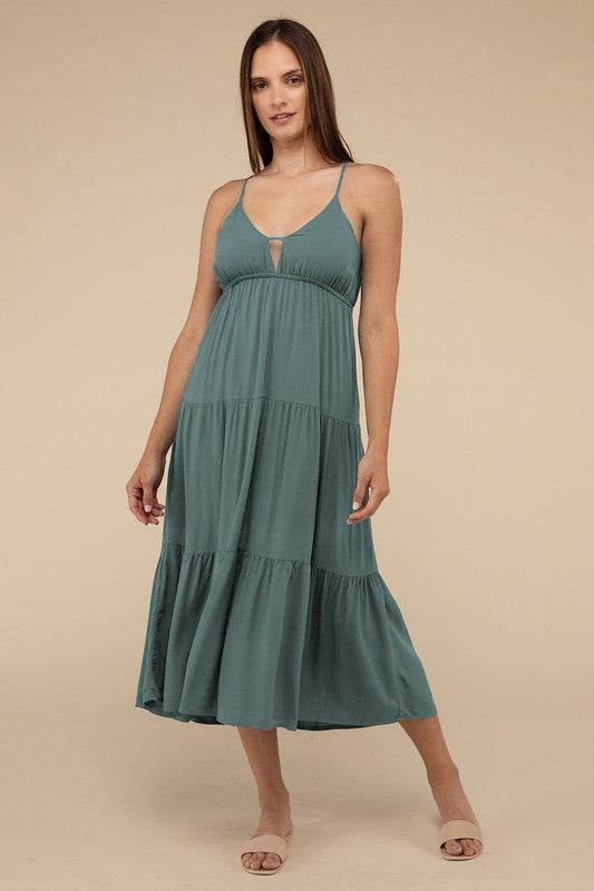 Woven Sweetheart Neckline Tiered Cami Midi Dress - Shop Style & More | Fresh Looks, Everyday Deals & Free Shipping