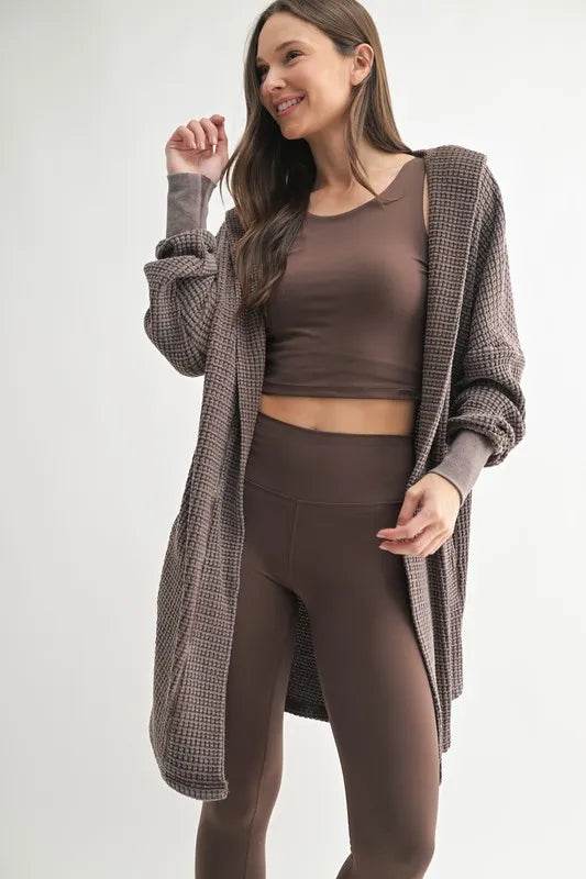MONO B Chunky Waffle Mineral Wash Hooded Open Cardigan - Shop Style & More | Fresh Looks, Everyday Deals & Free Shipping