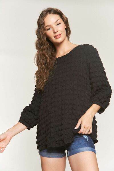 ADORA Bubble Texture Round Neck Blouse - Shop Style & More | Fresh Looks, Everyday Deals & Free Shipping