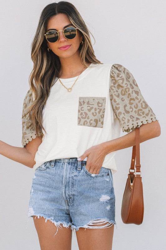 Leona Leopard Lace Trim Puff Sleeve Top - Shop Style & More | Fresh Looks, Everyday Deals & Free Shipping
