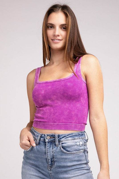 2 Way Neckline Washed Ribbed Cropped Tank Top - Shop Style & More | Fresh Looks, Everyday Deals & Free Shipping