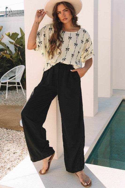 Aviana Bow Print Puff Short Sleeve Top - Shop Style & More | Fresh Looks, Everyday Deals & Free Shipping