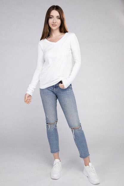 Cotton V-Neck Long Sleeve T-Shirt - Shop Style & More | Fresh Looks, Everyday Deals & Free Shipping
