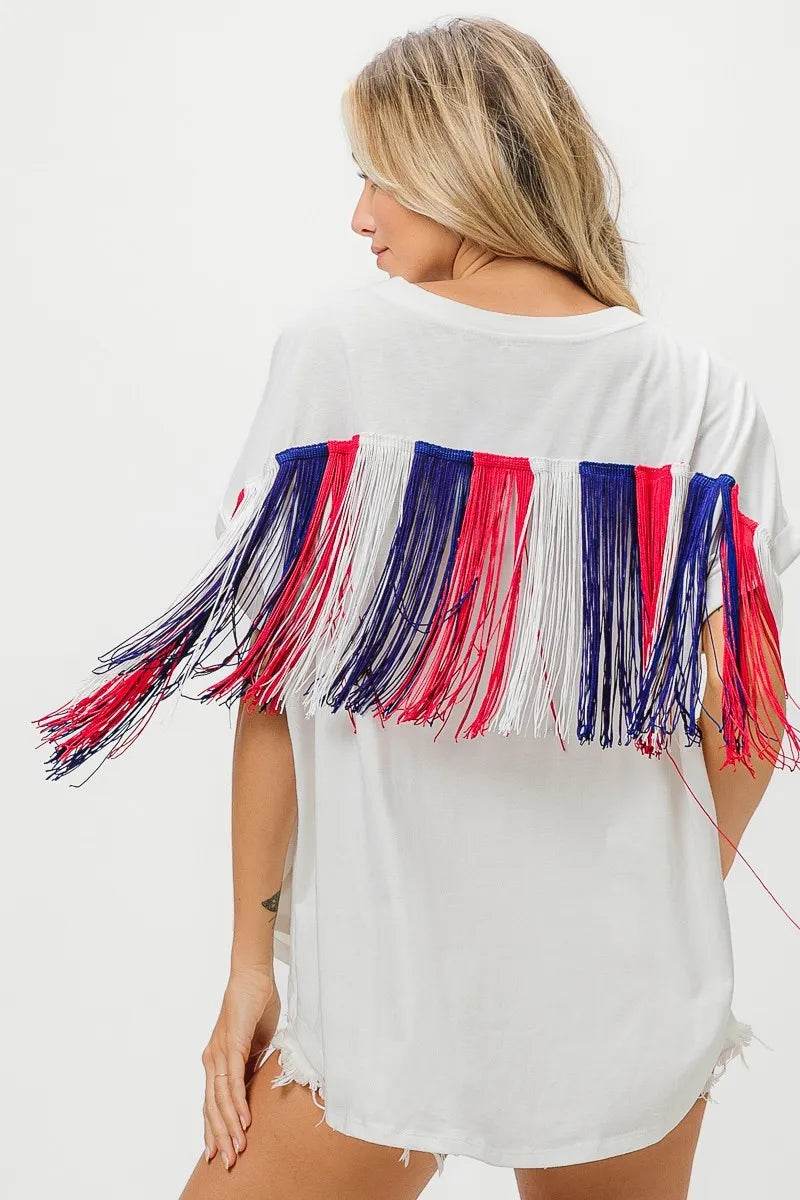 BiBi American Flag Sequin Star Fringe Top - Shop Style & More | Fresh Looks, Everyday Deals & Free Shipping