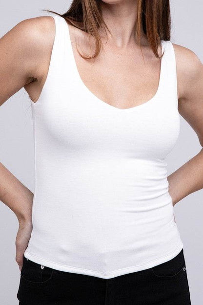 Premium Rayon Double Layered V-Neck Tank Top - Shop Style & More | Fresh Looks, Everyday Deals & Free Shipping