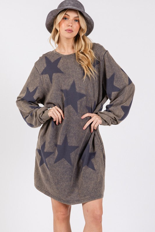 SAGE + FIG Washed Star Print Round Neck Dress Casual Dresses