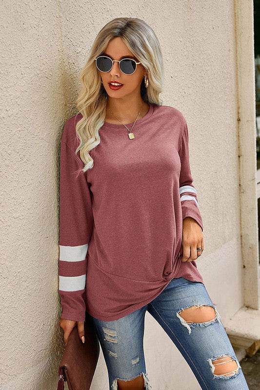 Stripe Twisted Front Long Sleeve Shirt - Shop Style & More | Fresh Looks, Everyday Deals & Free Shipping
