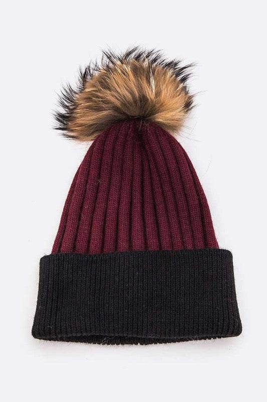 Raccoon Fur PomPom 2 Tone Beanie - Shop Style & More | Fresh Looks, Everyday Deals & Free Shipping