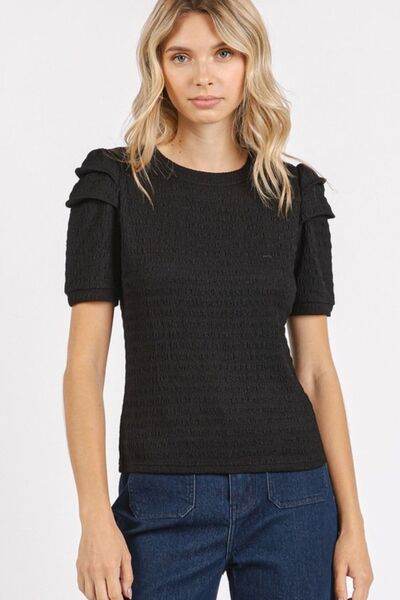 Mittoshop Textured Round Neck Short Sleeve Blouse - Shop Style & More | Fresh Looks, Everyday Deals & Free Shipping