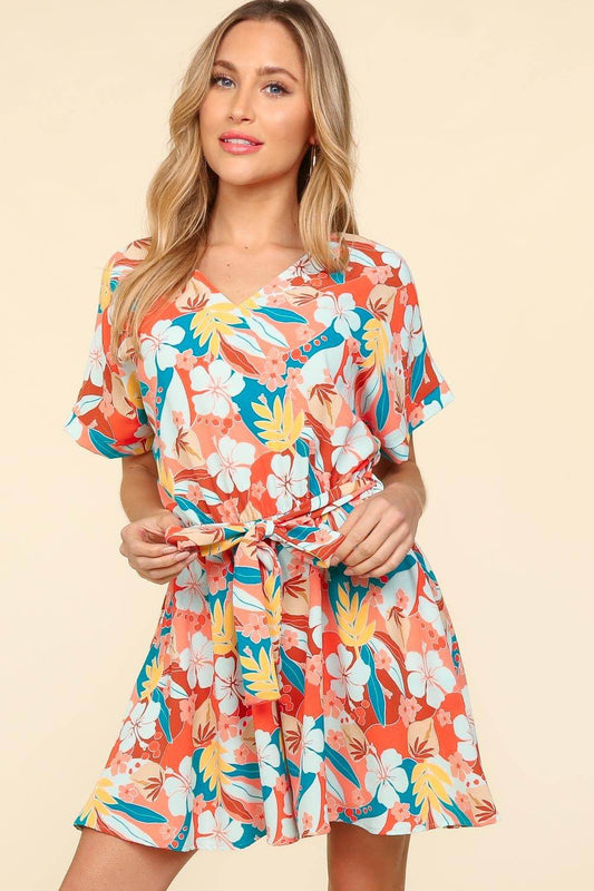 Haptics Tropical Floral Short Sleeve Tied Romper - Shop Style & More | Fresh Looks, Everyday Deals & Free Shipping
