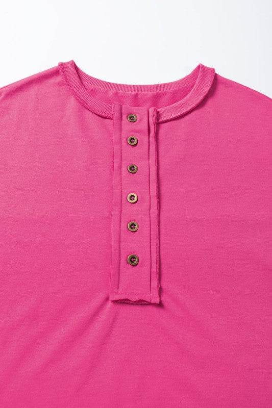 Aliana Exposed Seam Button Neck Wide Sleeve Tunic - Shop Style & More | Fresh Looks, Everyday Deals & Free Shipping