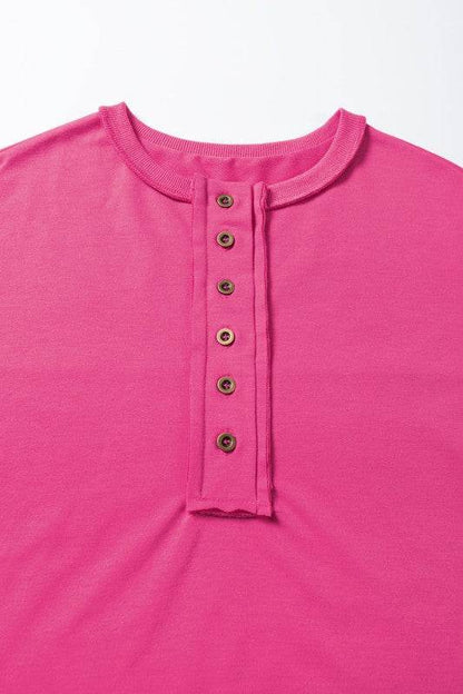 Aliana Exposed Seam Button Neck Wide Sleeve Tunic - Shop Style & More | Fresh Looks, Everyday Deals & Free Shipping