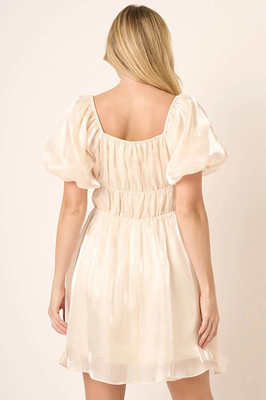 Mittoshop Metallic Organza Fabric Balloon Sleeve Mini Dress - Shop Style & More | Fresh Looks, Everyday Deals & Free Shipping