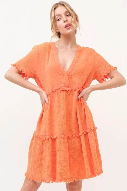 And The Why Washed Frayed Detail Tiered Dress - Shop Style & More | Fresh Looks, Everyday Deals & Free Shipping