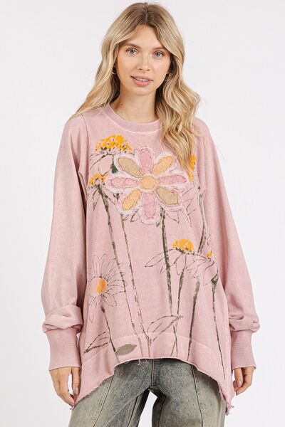 Mittoshop Flower Graphic Print and Patch Oversized Sweatshirt Hoodies & Sweaters