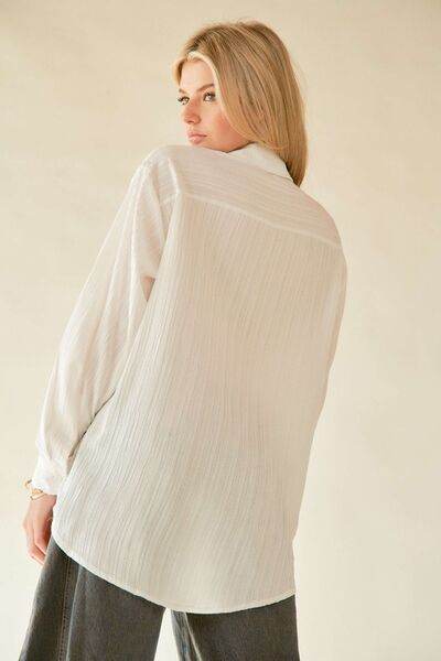 Davi & Dani Crinkled Jacquard Button Down Shirt - Shop Style & More | Fresh Looks, Everyday Deals & Free Shipping