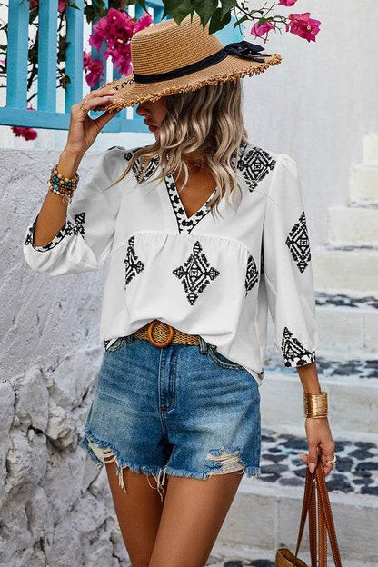 Printed T Shirt V Neck Loose Puff Sleeves Shirts - Shop Style & More | Fresh Looks, Everyday Deals & Free Shipping