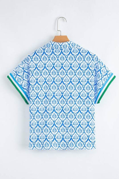 Sky Blue Colorblock Striped Collar Bohemian Print - Shop Style & More | Fresh Looks, Everyday Deals & Free Shipping