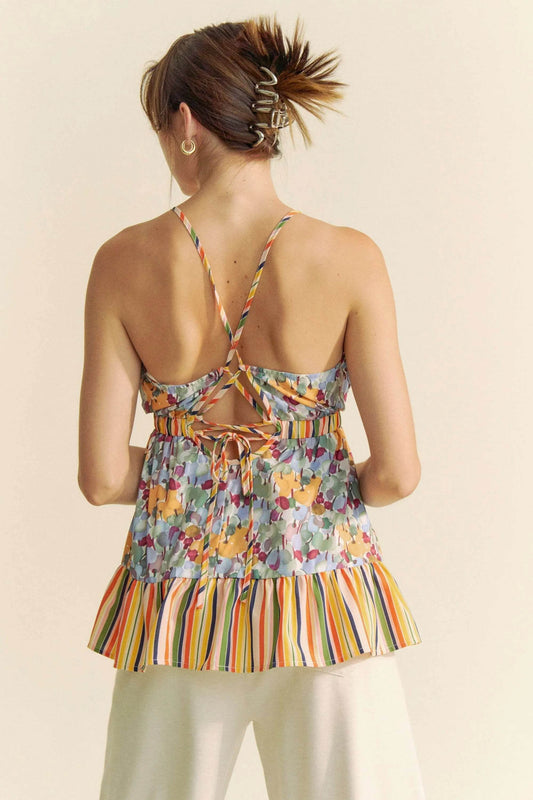 Davi & Dani Floral Smocked Sleeveless Ruffle Back Tie Top - Shop Style & More | Fresh Looks, Everyday Deals & Free Shipping