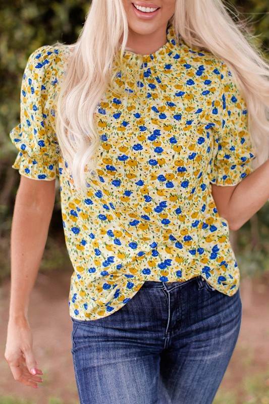 Nova Short Sleeve Frill Mock Neck Blouse - Shop Style & More | Fresh Looks, Everyday Deals & Free Shipping