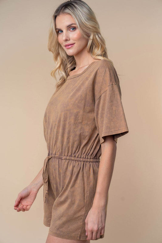 White Birch Full Size Short Sleeve Drawstring Romper - Shop Style & More | Fresh Looks, Everyday Deals & Free Shipping
