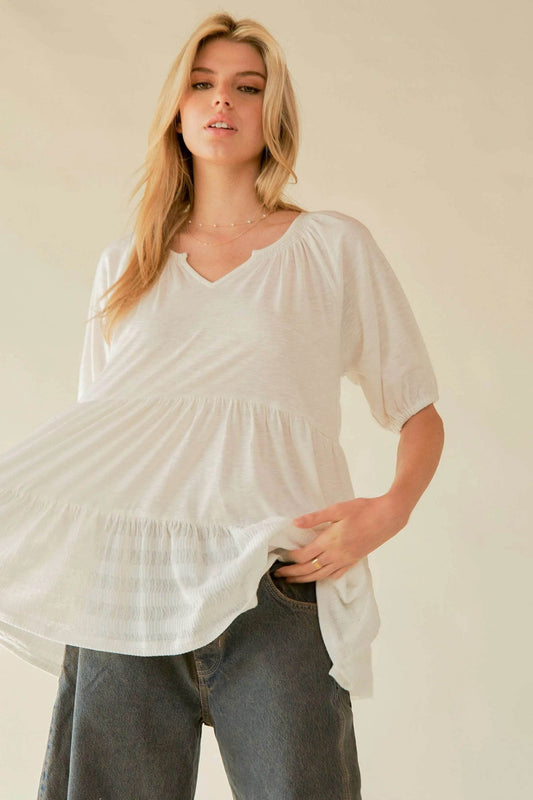 Davi & Dani Ruffled Flared Short Sleeve V Neck Blouse - Shop Style & More | Fresh Looks, Everyday Deals & Free Shipping