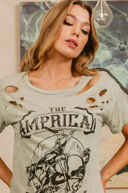 BiBi Cotton Slub Laser Top American Cow Boy Graphic - Shop Style & More | Fresh Looks, Everyday Deals & Free Shipping