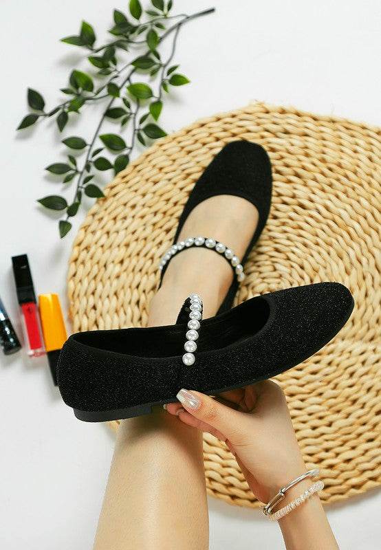 Corphee Pearl Strapped Glitter Ballerinas - Shop Style & More | Fresh Looks, Everyday Deals & Free Shipping