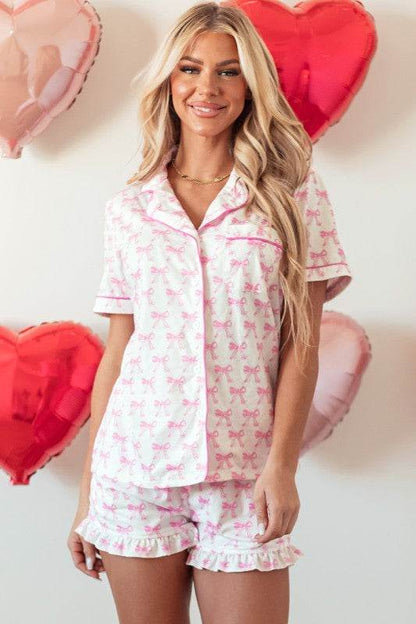 Pink Short Sleeve and Ruffled Shorts Pajama Set - Shop Style & More | Fresh Looks, Everyday Deals & Free Shipping