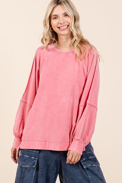 Mittoshop Mineral Wash Raglan Long Sleeve Oversized Top GRAPEFRUIT Hoodies & Sweaters