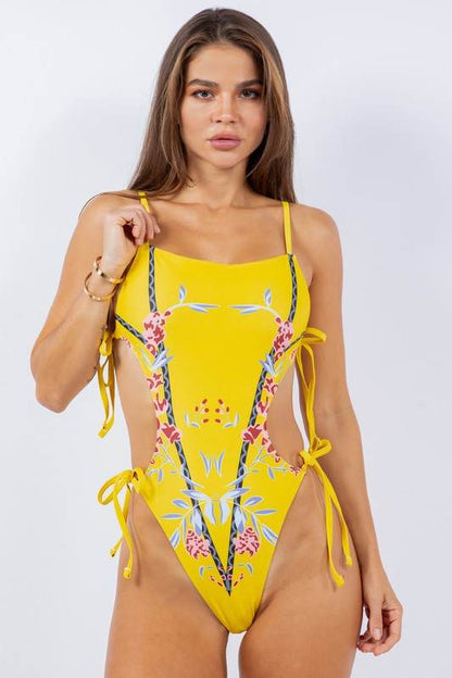 ONE PIECE SIDE CUTOUT FRONT CHERRY BLOSSOM PRINTS - Shop Style & More | Fresh Looks, Everyday Deals & Free Shipping
