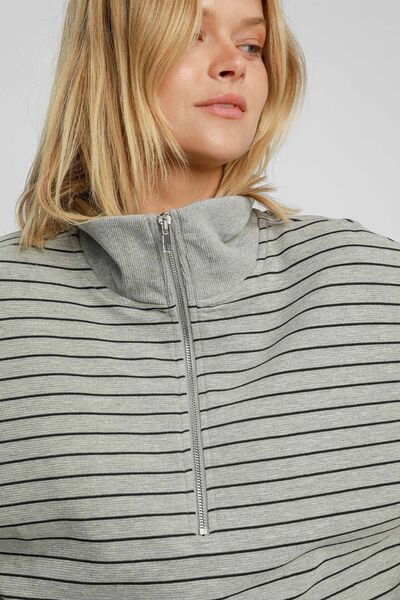 Umgee Striped Half Zip Short Sleeve Sweatshirt Hoodies & Sweaters