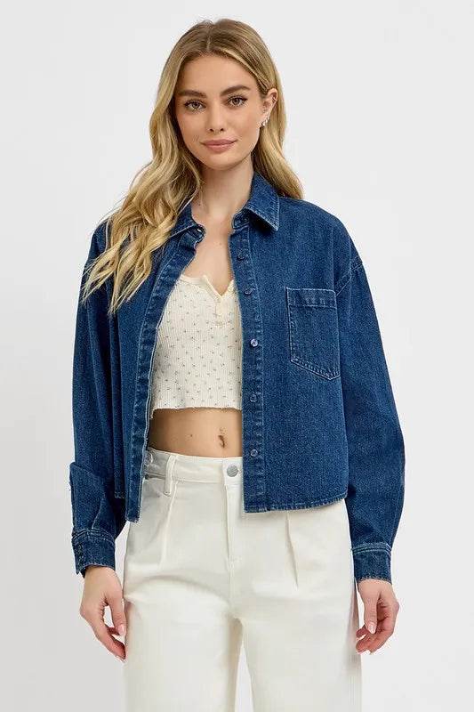 RISEN Button Up Long Sleeve Denim Shacket - Shop Style & More | Fresh Looks, Everyday Deals & Free Shipping