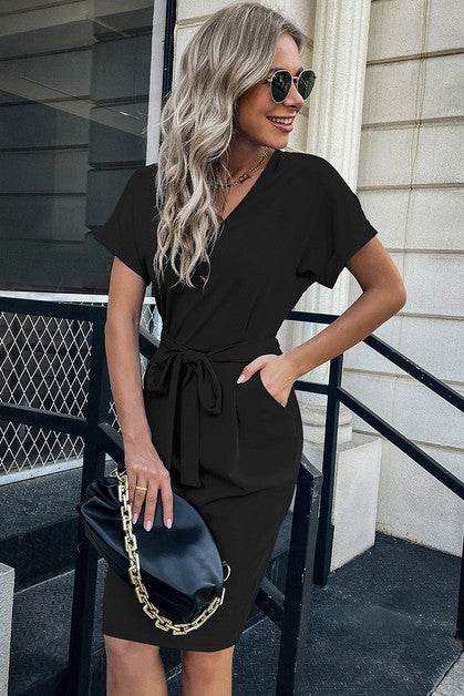 Solid Button Detail Cuffed Pocket Short Dress - Shop Style & More | Fresh Looks, Everyday Deals & Free Shipping