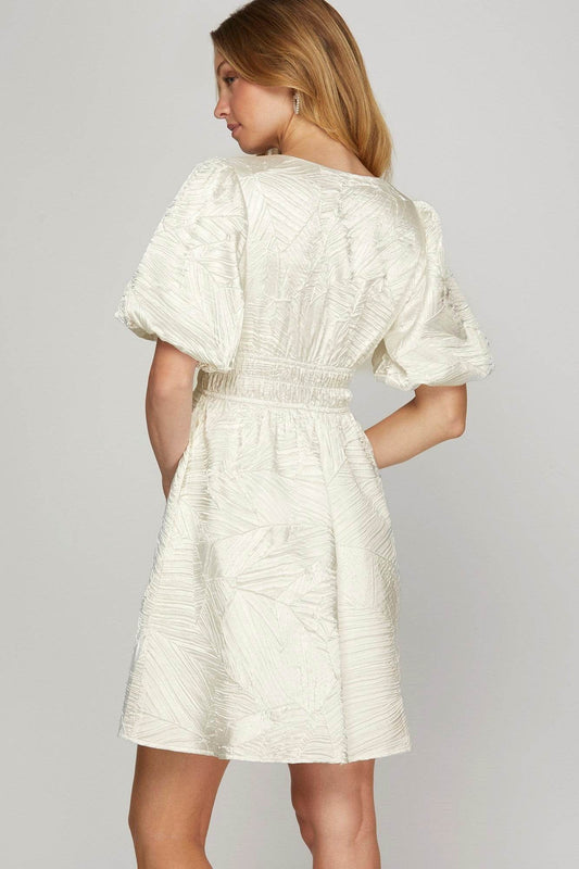 She + Sky Crinkle Woven V-Neck Balloon Sleeve Mini Dress - Shop Style & More | Fresh Looks, Everyday Deals & Free Shipping