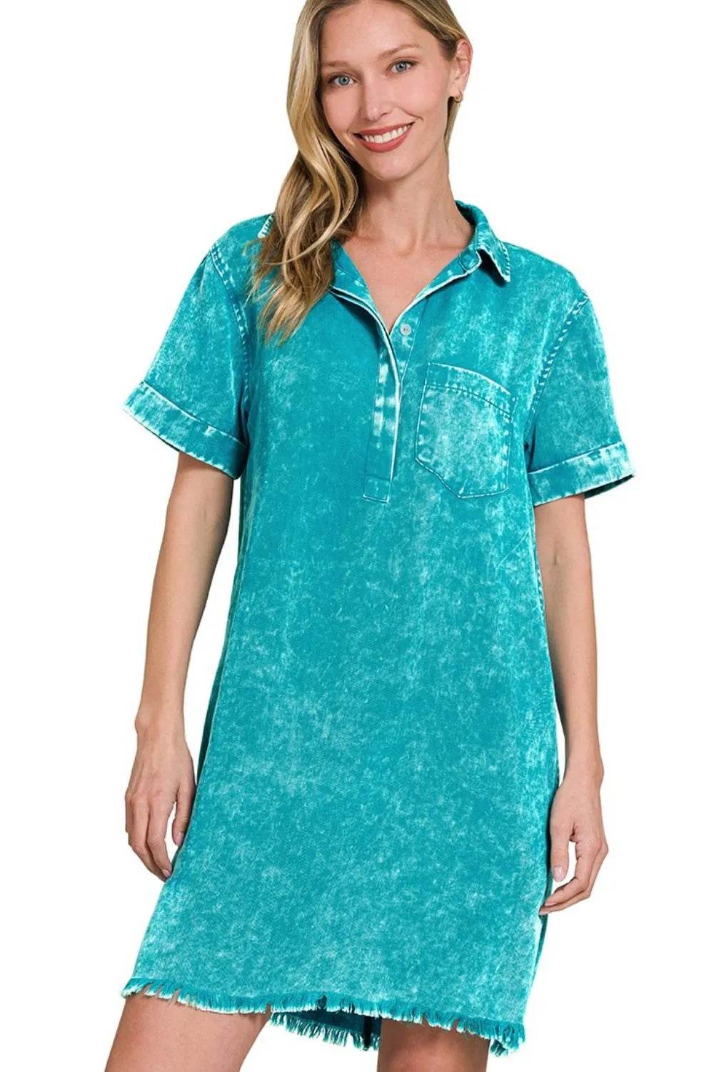 Zenana Tencel Mineral Washed Collared Shirts Dress - Shop Style & More | Fresh Looks, Everyday Deals & Free Shipping