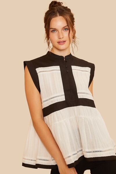 Annie Wear Contrast Trim Peplum Button Detail Blouse Blouses