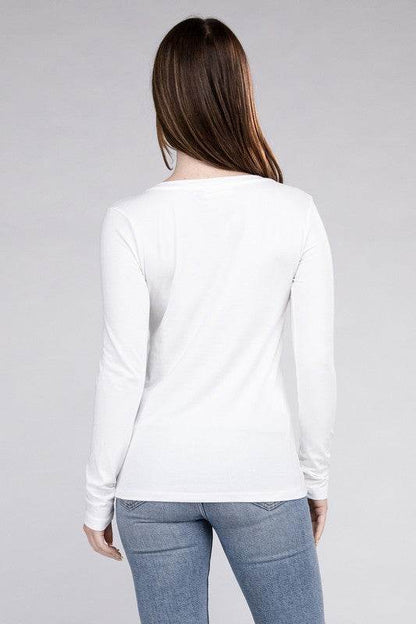 Cotton V-Neck Long Sleeve T-Shirt - Shop Style & More | Fresh Looks, Everyday Deals & Free Shipping