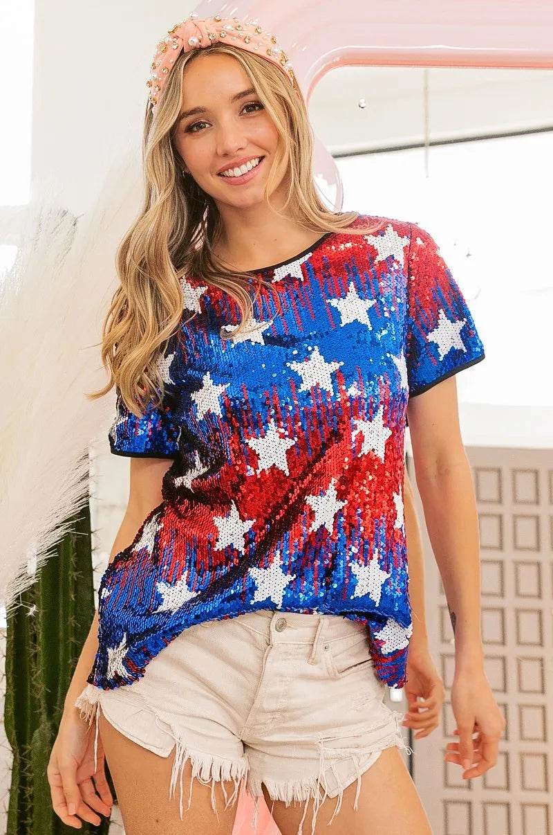 BiBi American Theme Star Pattern Sequin Top - Shop Style & More | Fresh Looks, Everyday Deals & Free Shipping