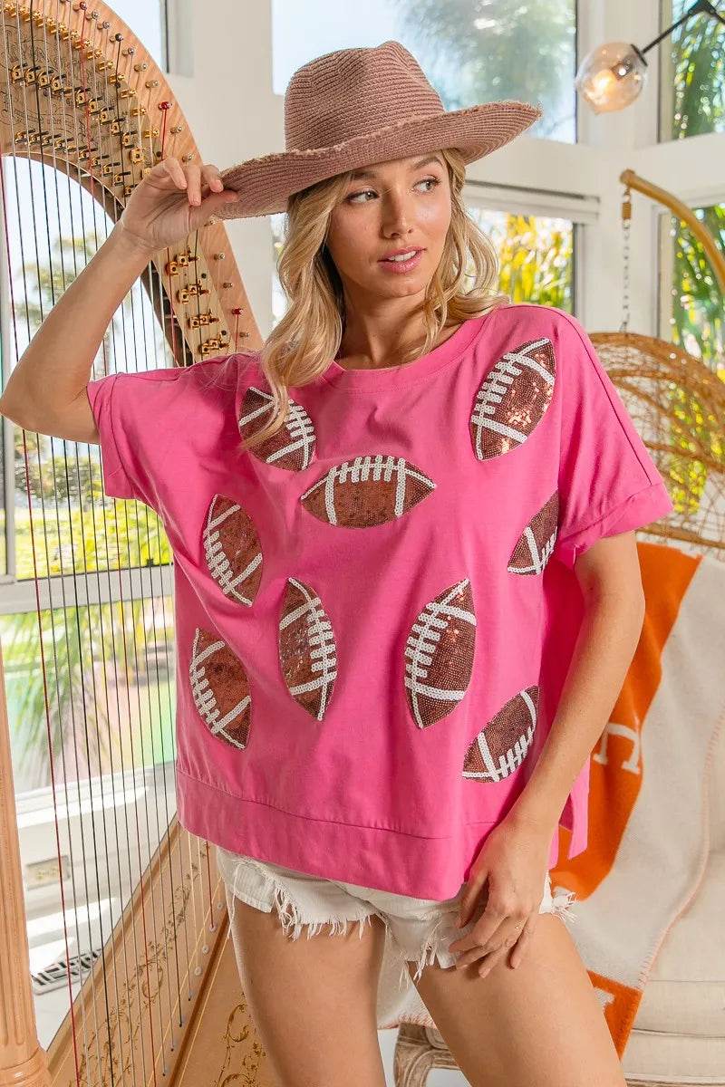 BiBi Game Day Sequins Patched Half Sleeves Top - Shop Style & More | Fresh Looks, Everyday Deals & Free Shipping