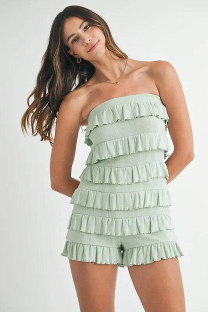 MABLE Pointelle Knit Fabric Ruffled Tube Romper - Shop Style & More | Fresh Looks, Everyday Deals & Free Shipping