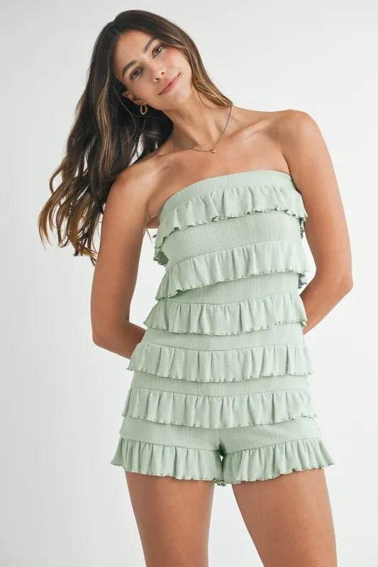 MABLE Pointelle Knit Fabric Ruffled Tube Romper - Shop Style & More | Fresh Looks, Everyday Deals & Free Shipping